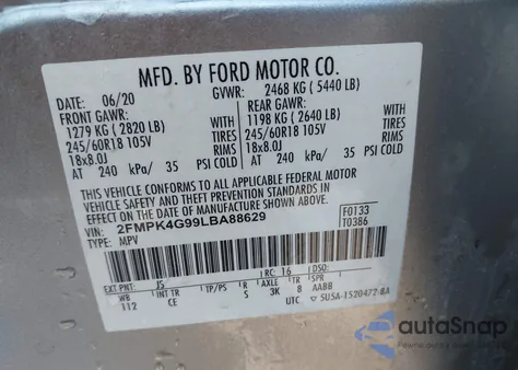 2020 Ford Edge Se from USA, damaged, VIN 2FMPK4G99LBA88629